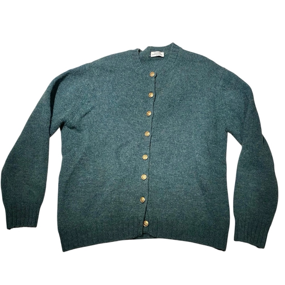 Vintage 100% Virgin Wool 90s Green Cardigan   With Goldtone Buttons Small/Medium